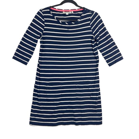 Boden 6 Blue White Striped Breton Cotton Knit 3/4 Sleeve Shift Women's Dress - Picture 1 of 12